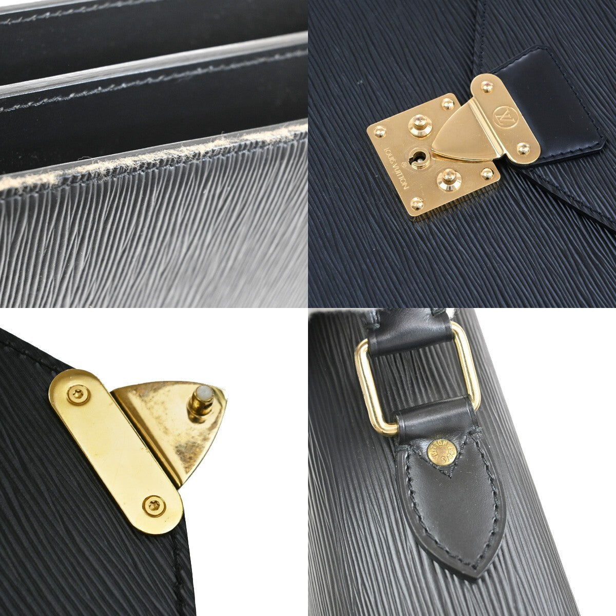 LOUIS VUITTON Serviette Ambassador Briefcase Bag Epi Black GHW M54412 30EE720