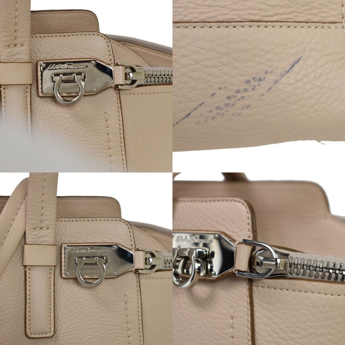 SALVATORE FERRAGAMO Gancini Shoulder Tote Bag Leather Pink Silver Italy 31YB787
