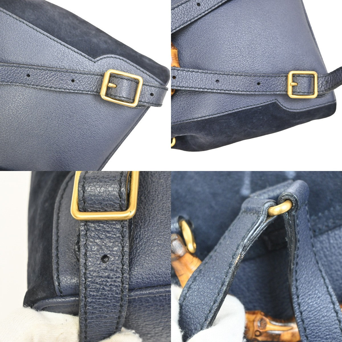 GUCCI Bamboo Logo 2way Back Pack Bag Suede Leather Navy Blue GHW Italy 38MA494