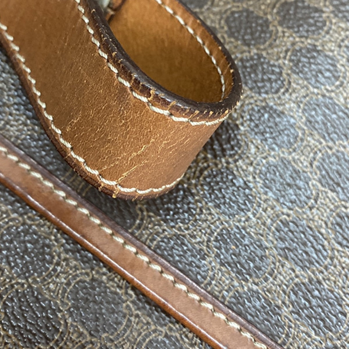 CELINE Logo Macadam Pattern Shoulder Bag PVC Leather Brown GHW 05YH782