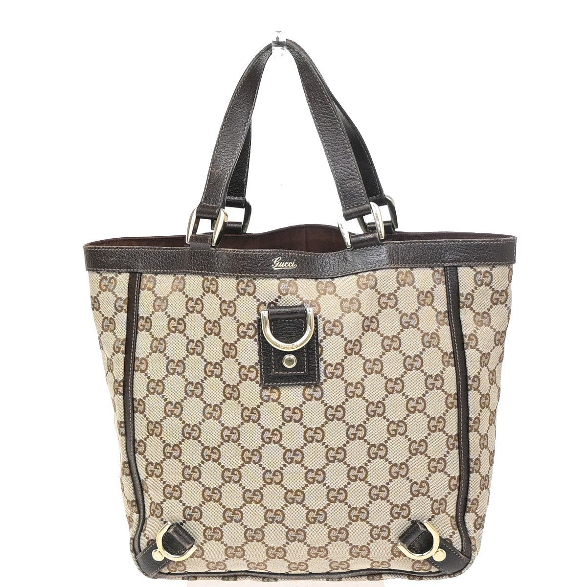 GUCCI GG Pattern Abbey D-Ring Hand Bag Canvas Leather Brown GHW Italy 31KC675
