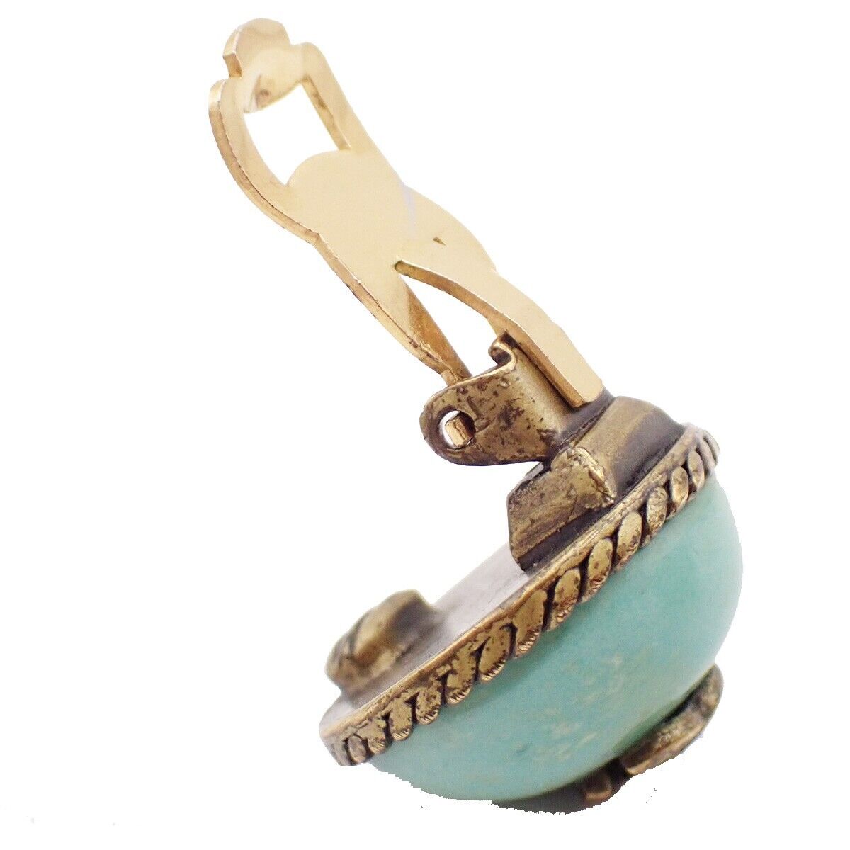 CHANEL CC Logo Color Stone Button Earrings Clip-On 00A Blue GHW 34YE515