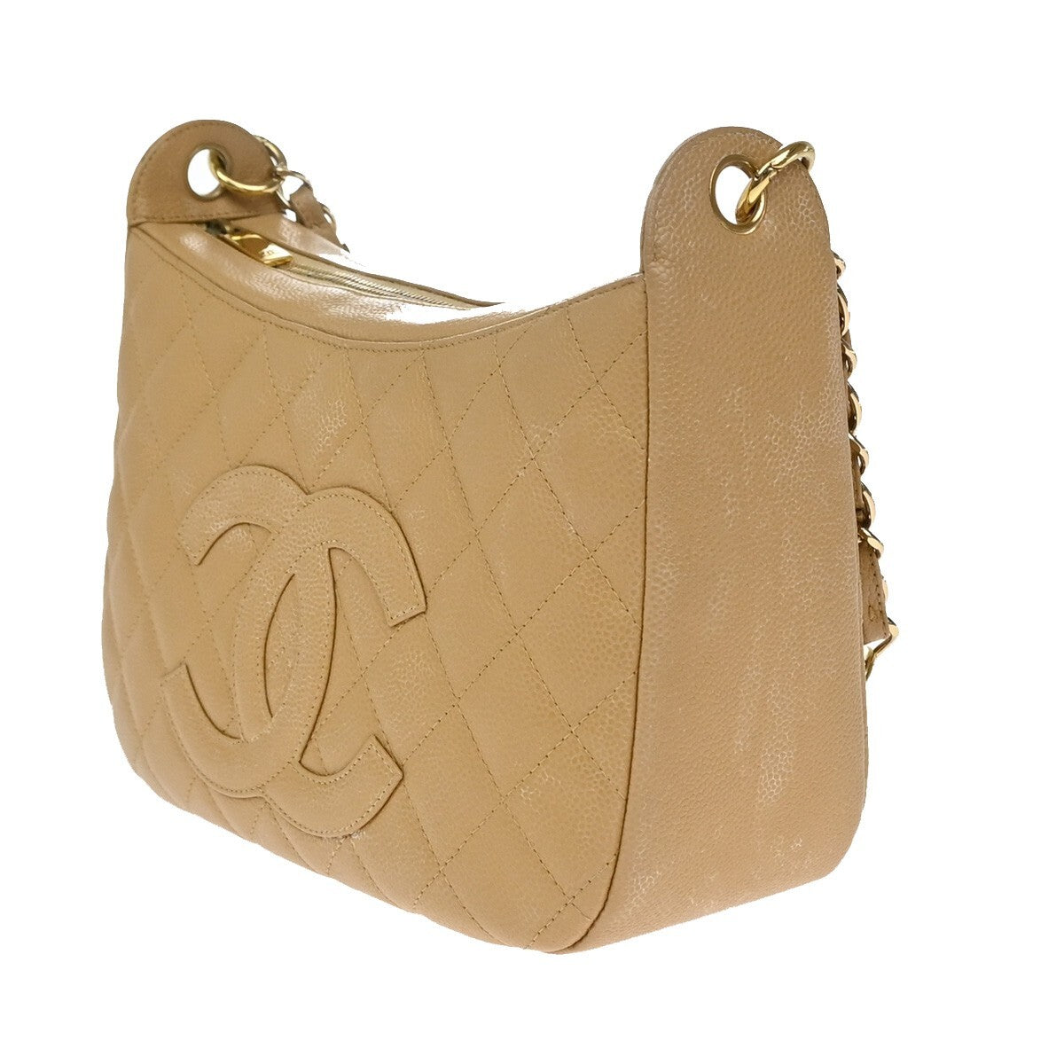 CHANEL Timeless CC Matelasse Chain Shoulder Bag Calfskin Leather Beige 813RF263