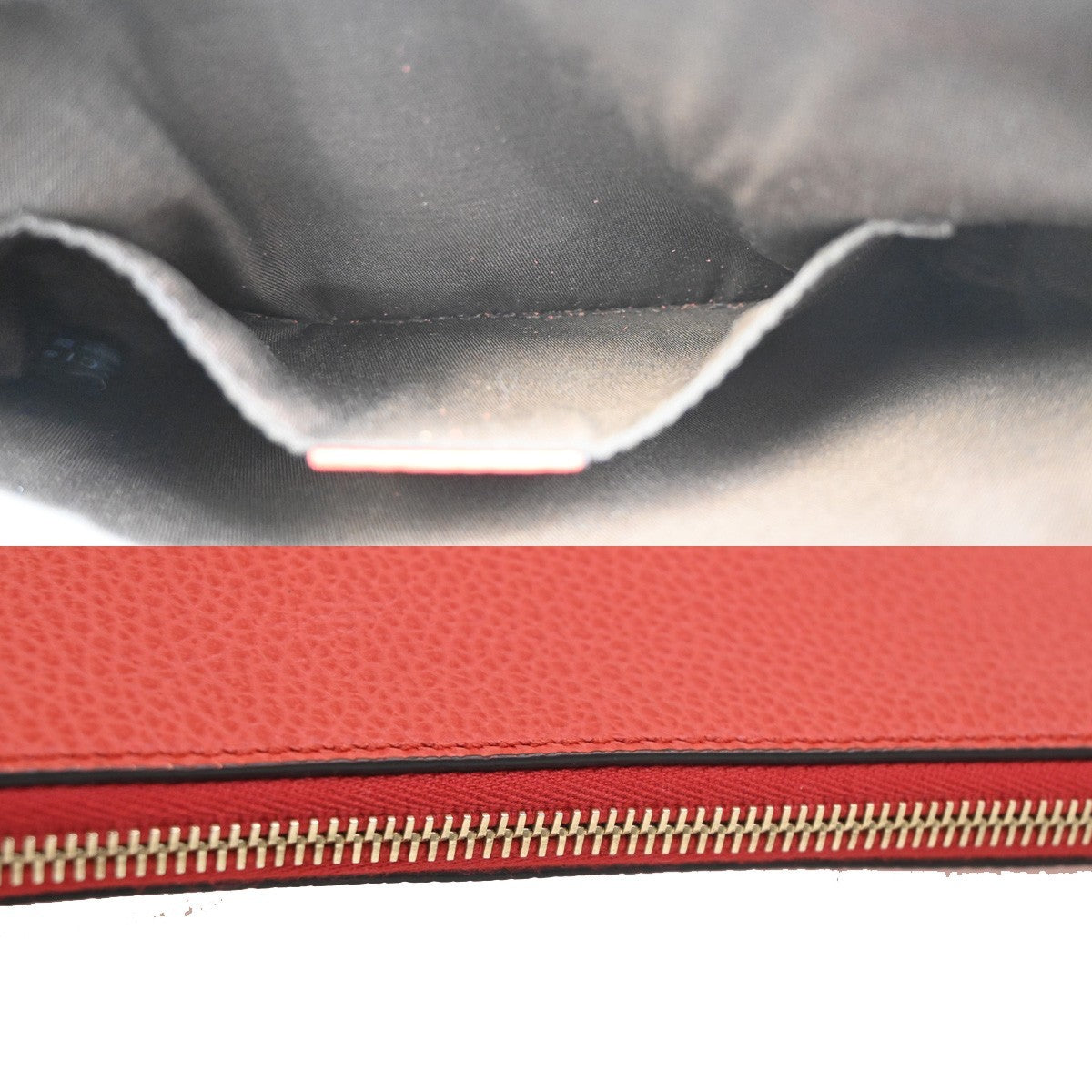 GUCCI Logo Bamboo Charm Clutch Pouch Bag Pebbled Leather Red Italy 61KC890