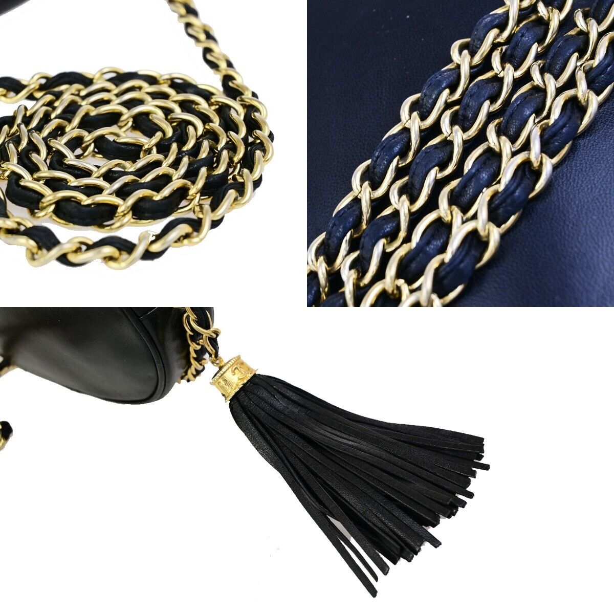 CHANEL CC Logo Tassel Chain Mini Shoulder Bag Leather Black GHW Vintage 395RK720