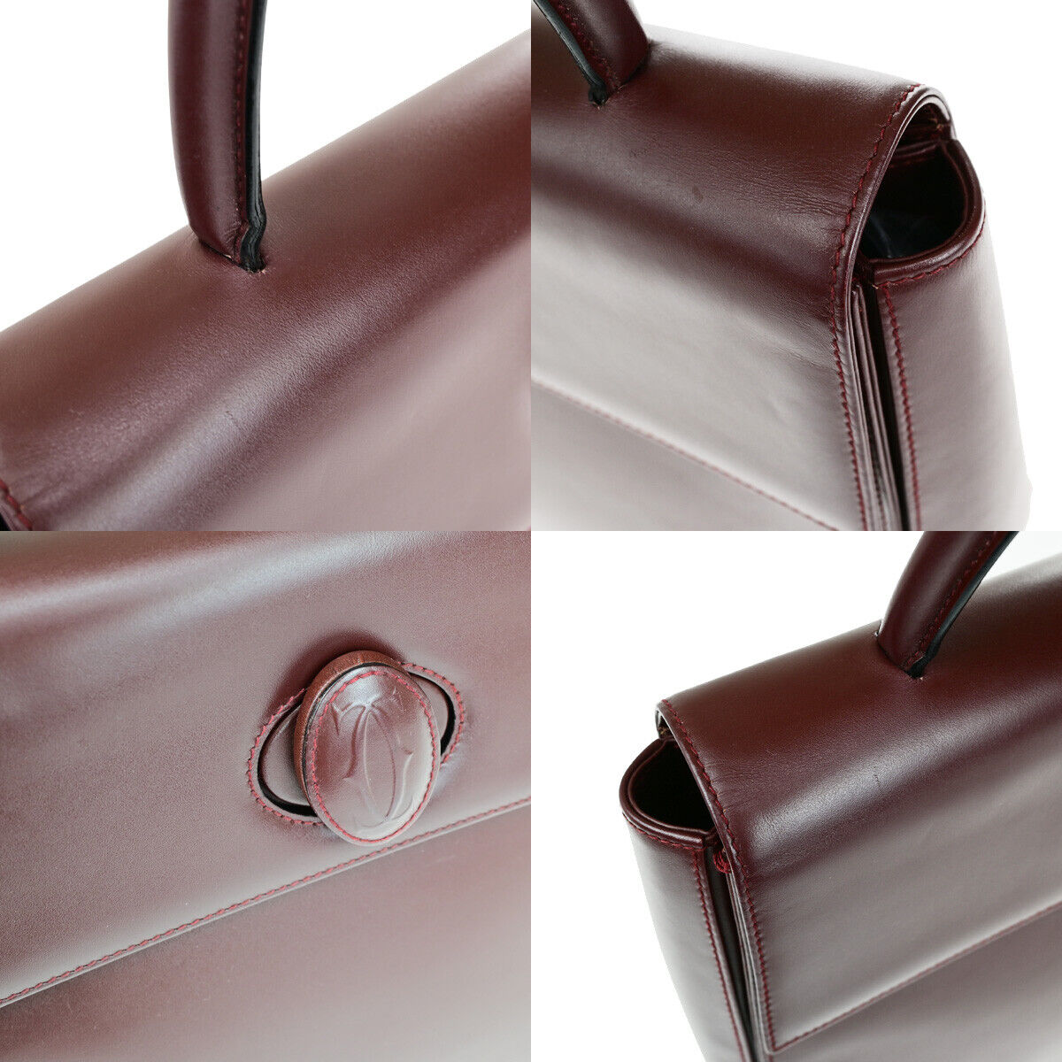 MUST DE CARTIER 2C Logo Hand Bag Leather Burgundy Bordeaux GHW Italy 80YG585