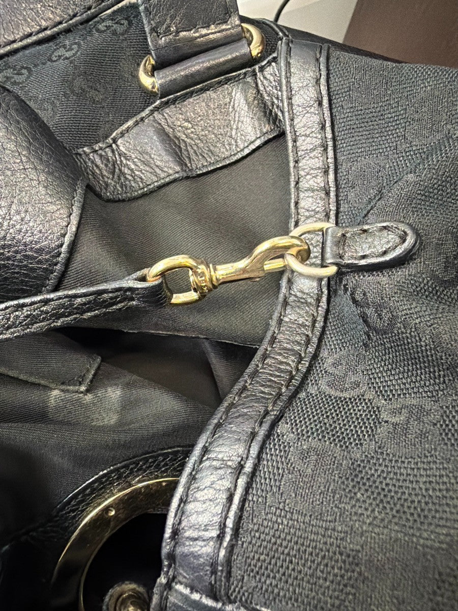 GUCCI Logo GG Pattern Shoulder Tote Bag Canvas Leather Black GHW Italy 34YH906
