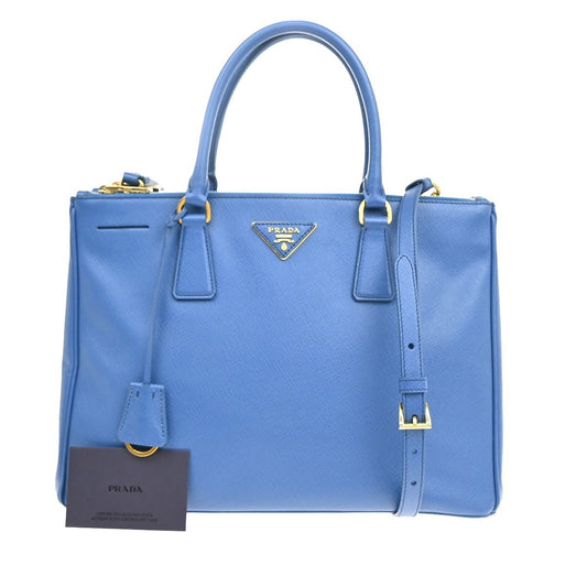 PRADA Logo Saffiano 2Way Shoulder Hand Bag Leather Blue GHW Italy 10EF391