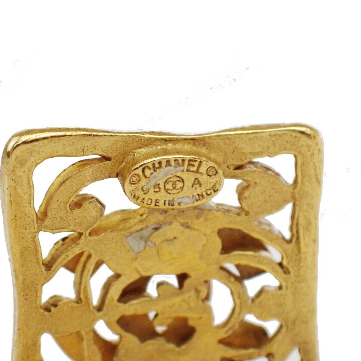 CHANEL CC Logo Earrings Square Clip-On  Gold 95A France Accessory 16RF017