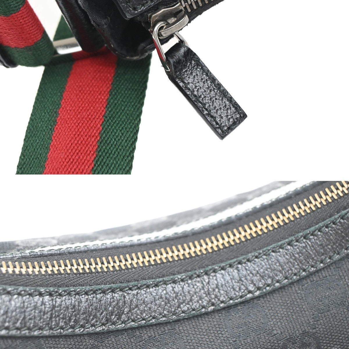 GUCCI Logo GG Pattern Sherry Shoulder Bag Canvas Leather Black Italy 76KB591