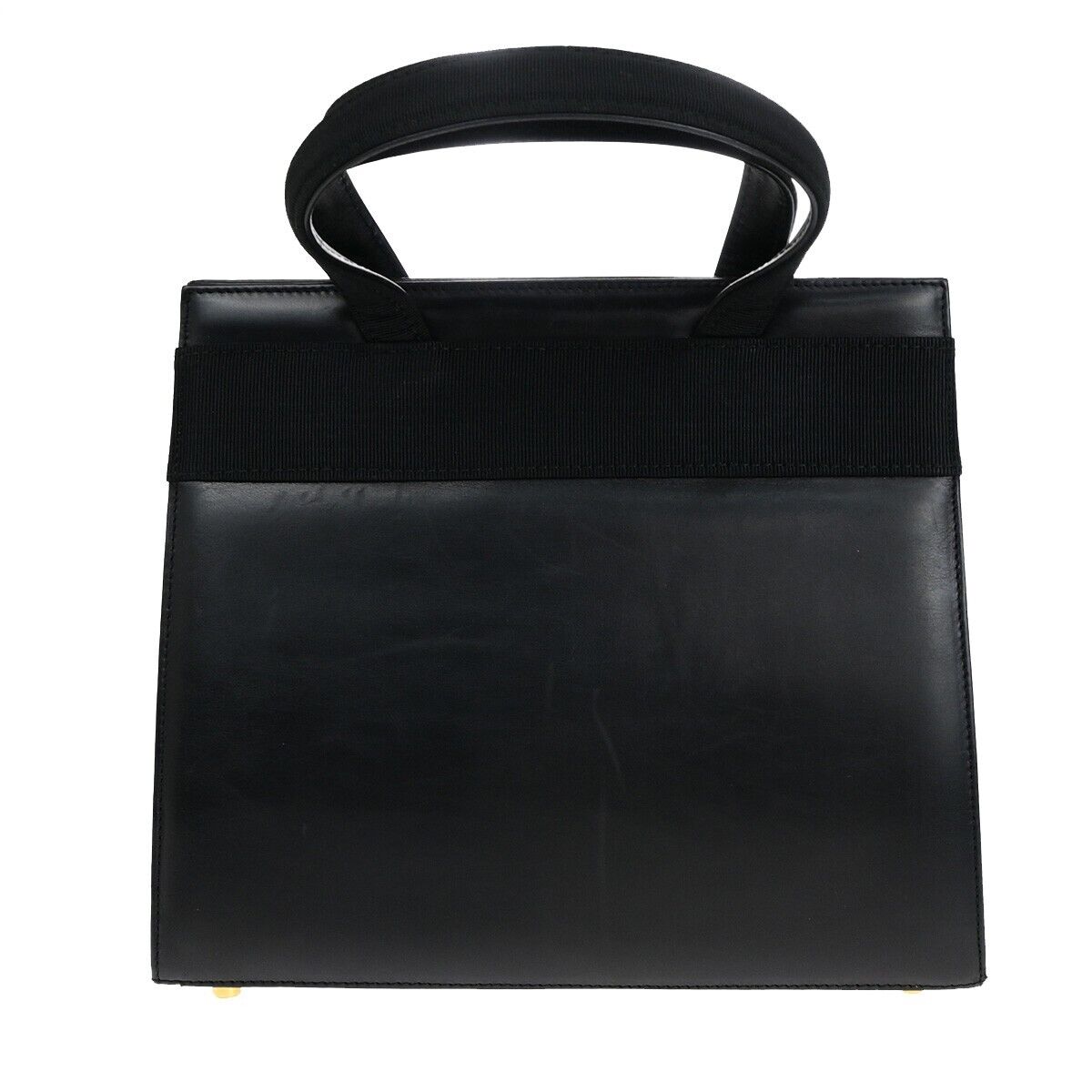 SALVATORE FERRAGAMO Logo Vara Hand Bag Canvas Leather Black Gold Italy 62EC294