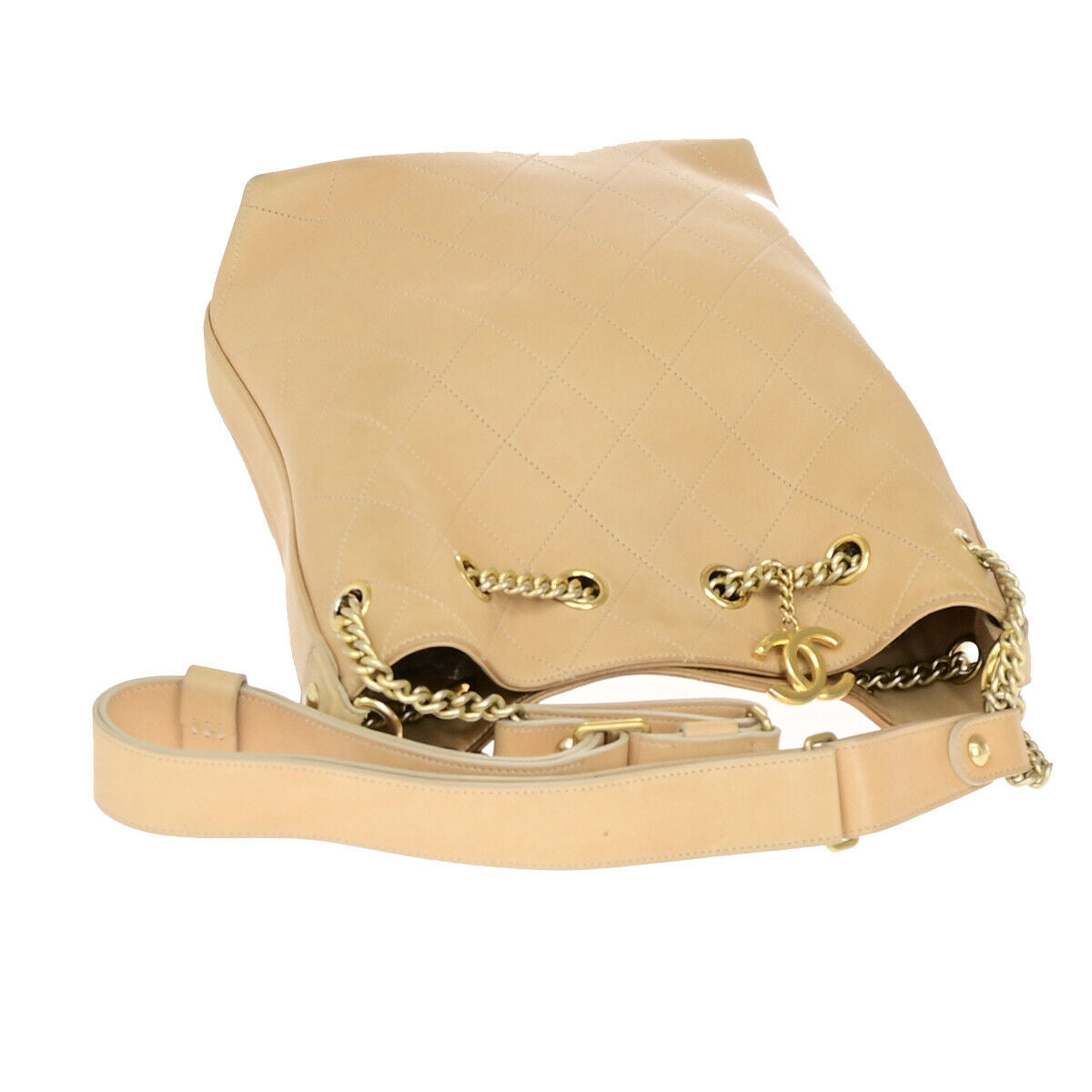 CHANEL CC Logo Matelasse 2Way Chain Shoulder Hand Bag Leather Beige GHW 386RJ961