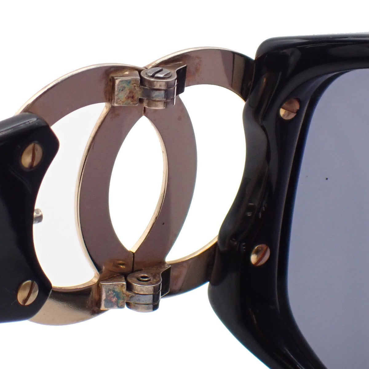 CHANEL CC Logos Sunglasses Eye Wear Plastic Black Gold 02461 64RL559