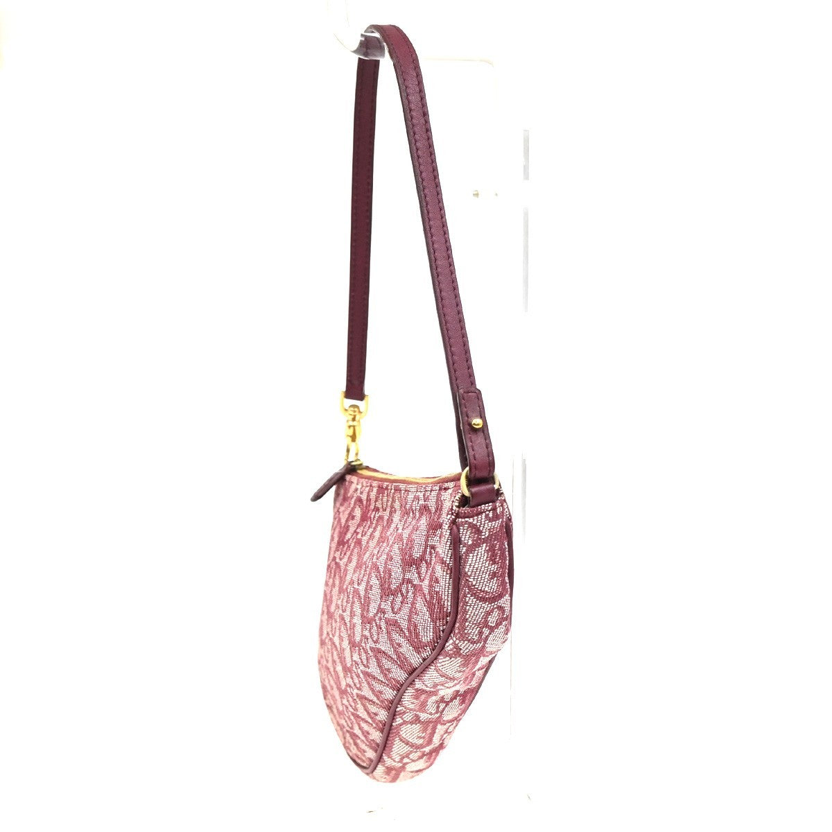 CHRISTIAN DIOR Trotter Pattern Saddle Shoulder Bag Canvas Leather Red 93ZA152
