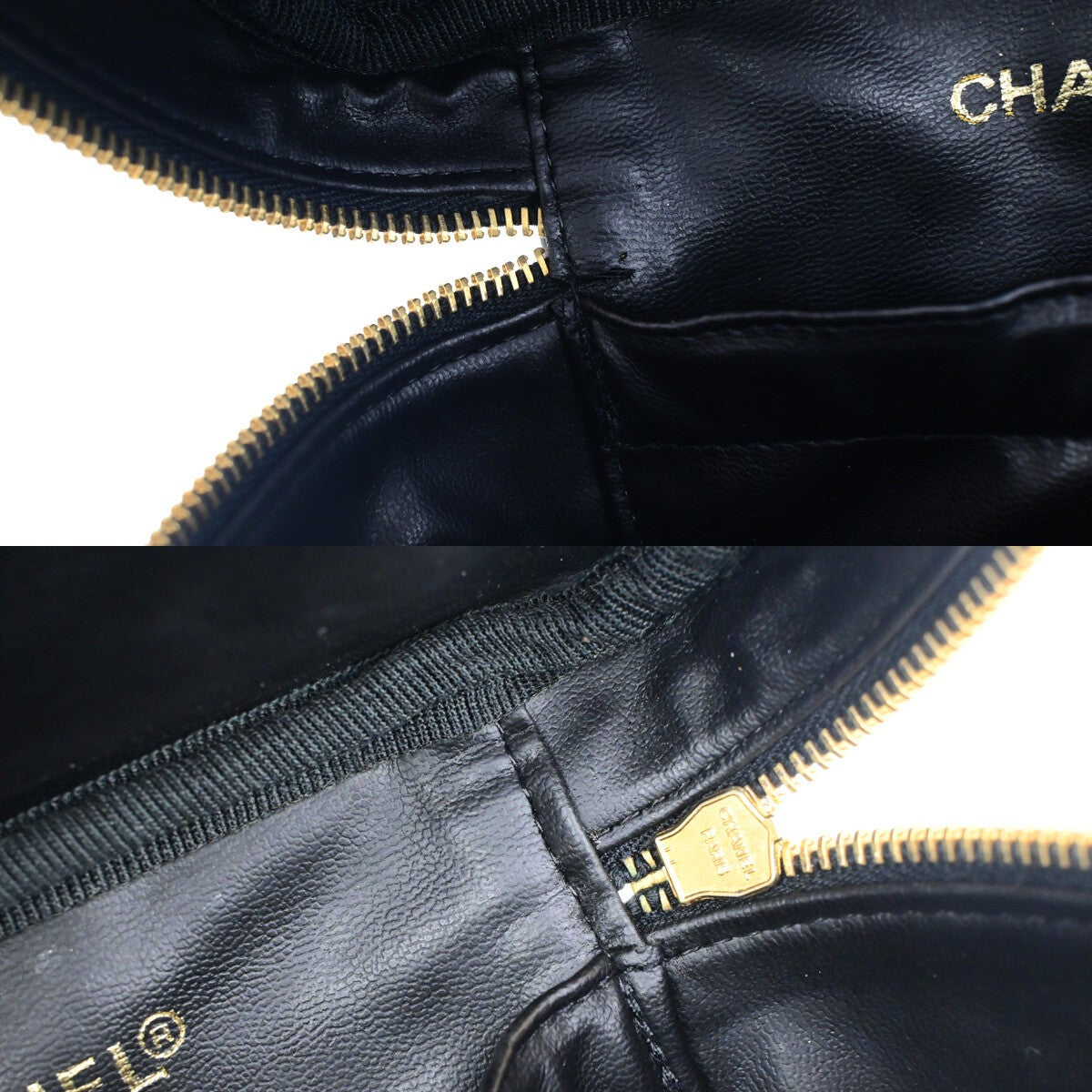 CHANEL CC Logo Bicolore Vanity Hand Bag Leather Black GHW Italy 77RK577