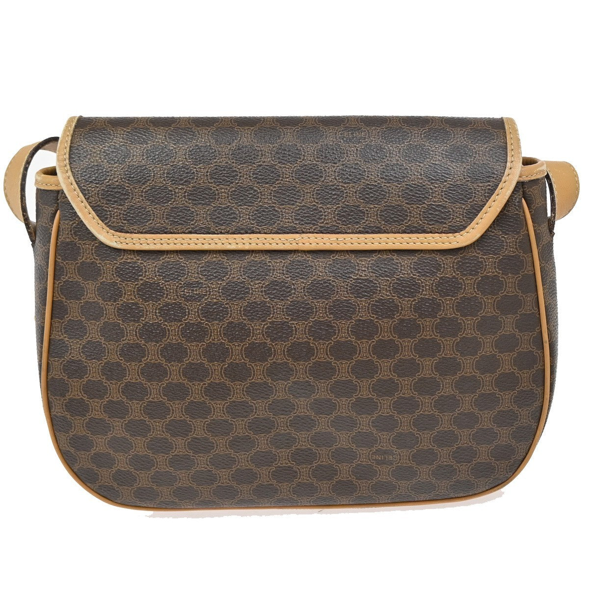 CELINE Logo Macadam Pattern Shoulder Bag PVC Leather Brown GHW Italy 69KB343