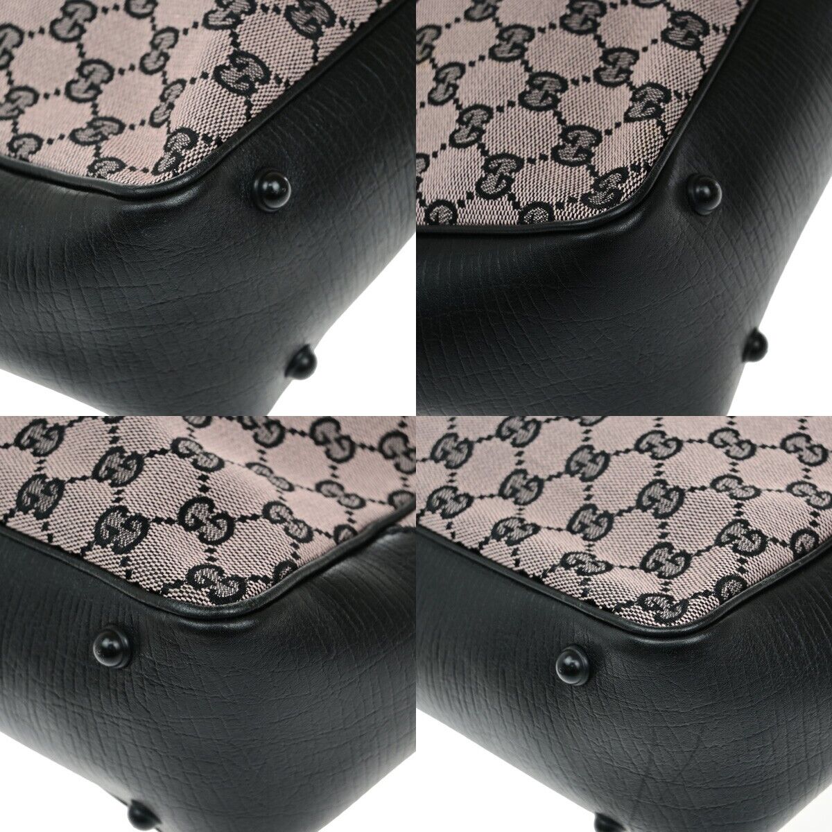 GUCCI Logo Bamboo GG Pattern Shoulder Bag Canvas Leather Pink Black 36EE063