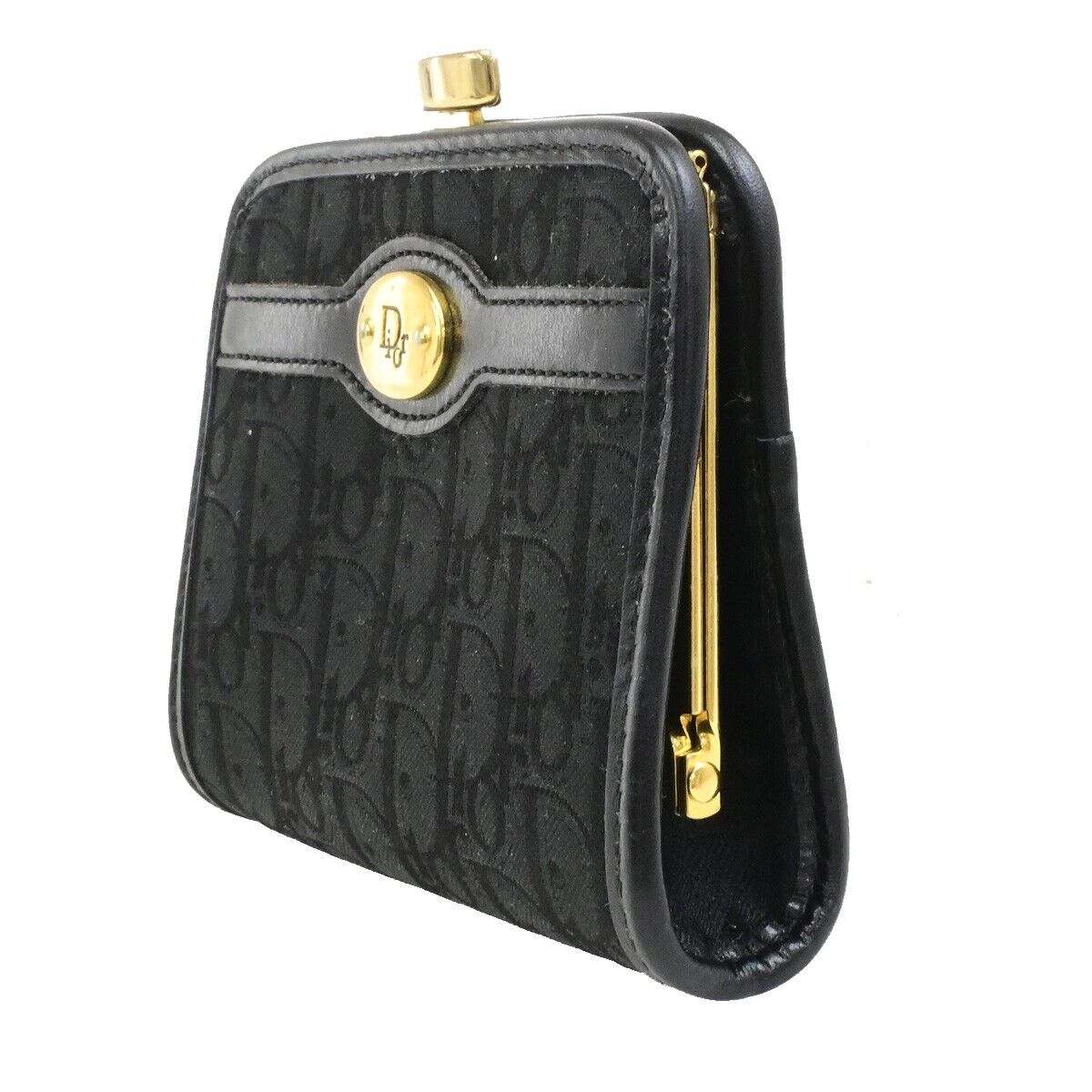 CHRISTIAN DIOR Trotter Coin Case Campact Wallet Canvas Leather Black GHW 07ED936