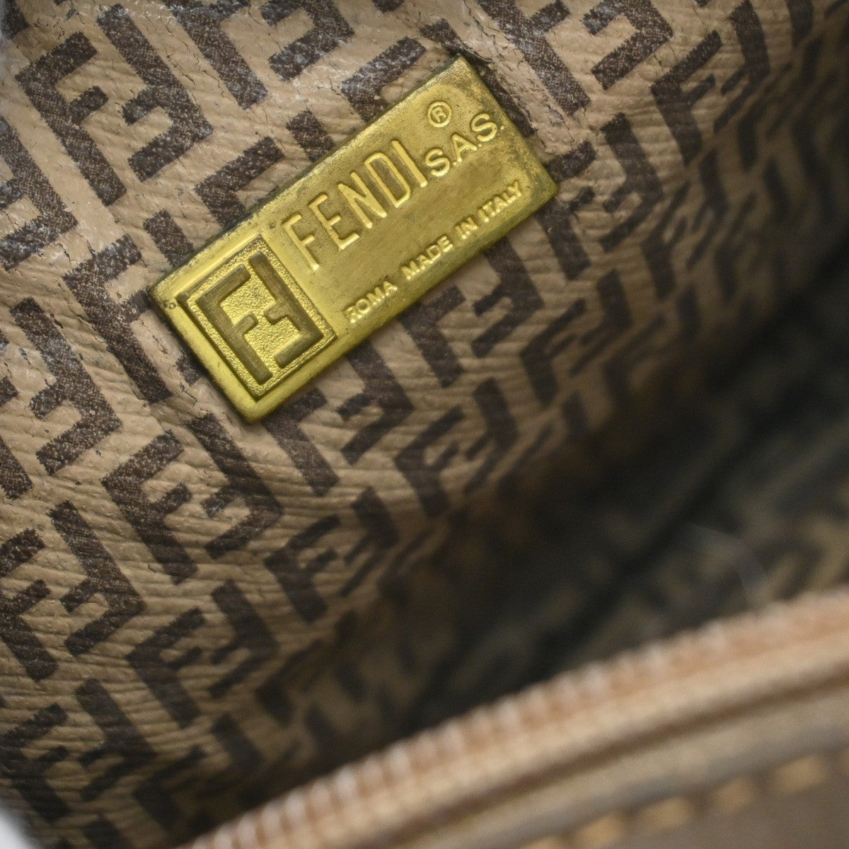 FENDI Logo Zucca Pattern Mini Shoulder Bag Coating Canvas Leather Brown 04EF988