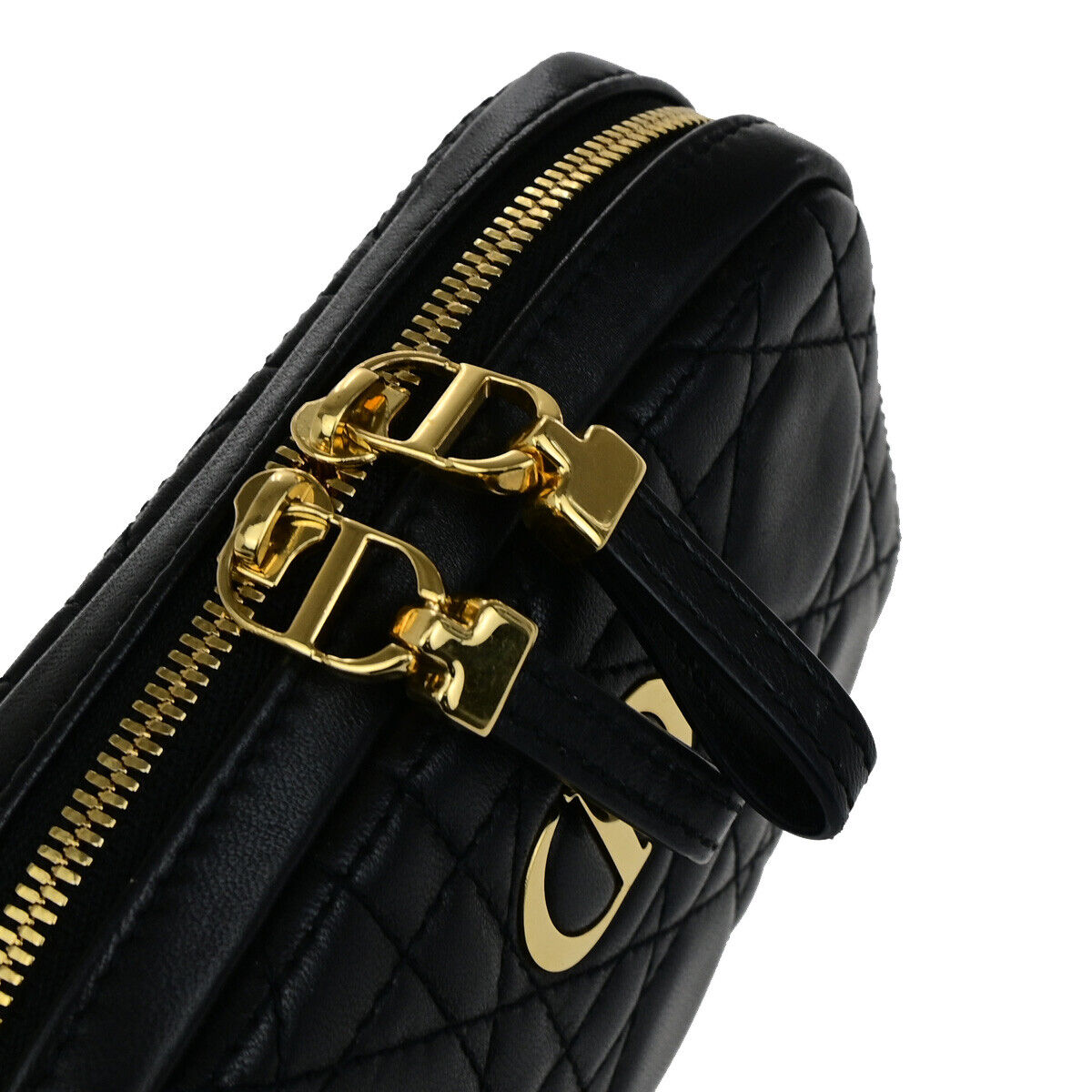 CHRISTIAN DIOR Logo Cannage Caro Mini Pouch Bag Leather Black GHW Italy 85RK740