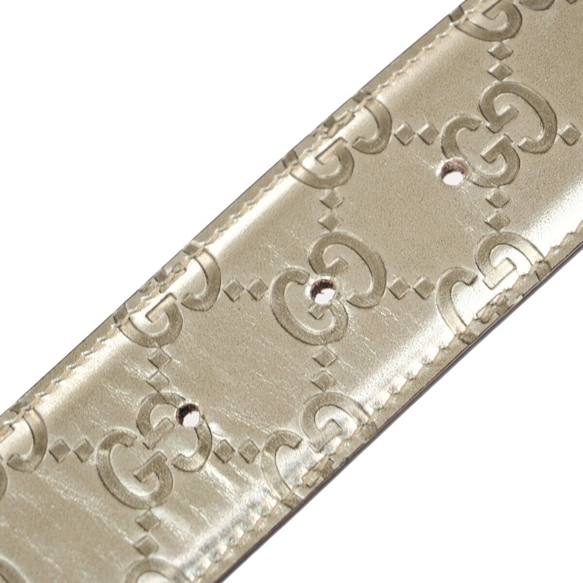 GUCCI GG Logo Interlocking Guccissima Belt 75/30 Leather Silver Italy 36EB415