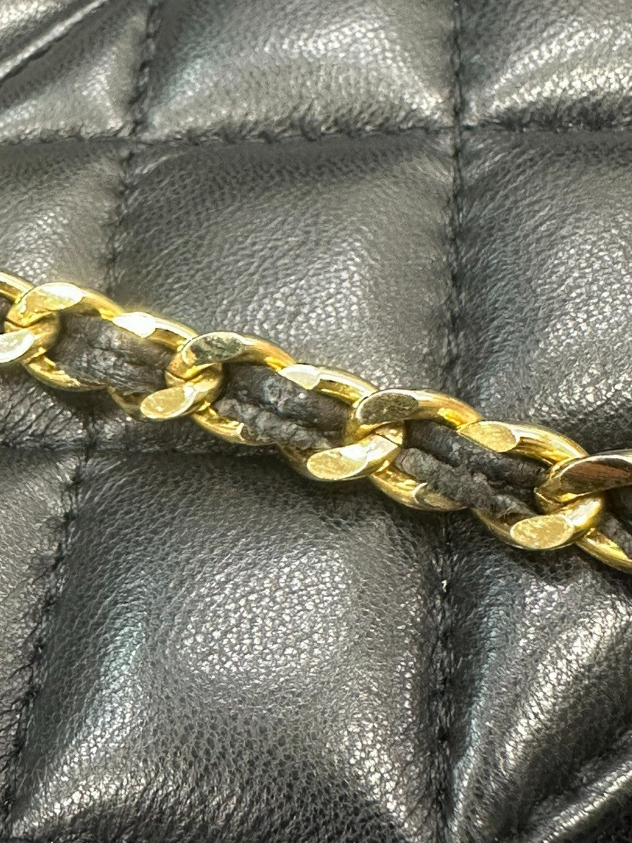 GIVENCHY Logo Chain Shoulder Hand Bag Leather Black GHW 67CA565