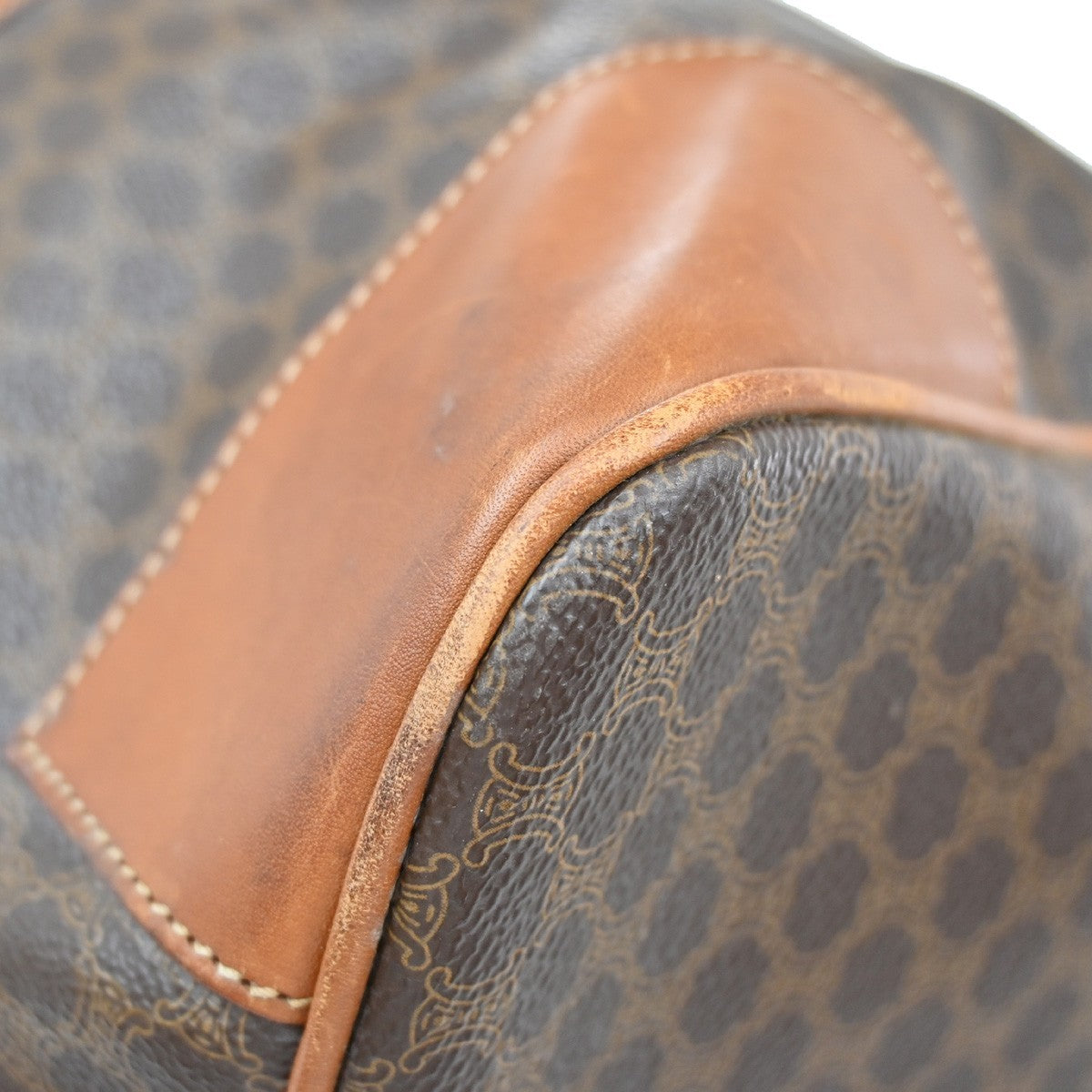 CELINE Logo Macadam Pattern Travel Hand Boston Bag PVC Leather Brown 62CA283