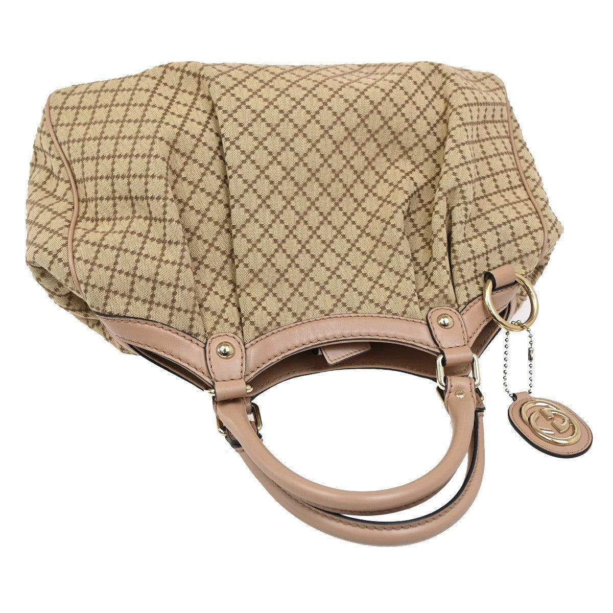 GUCCI Diamante Sukey Shoulder Bag Charm Canvas Leather Brown Pink 74DA099