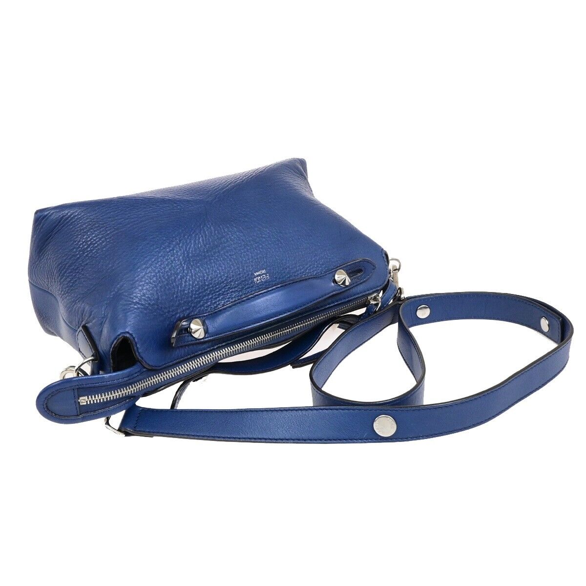 FENDI Logo By The Way 2Way Shoulder Hand Bag Leather Blue Silver Italy 88FB359