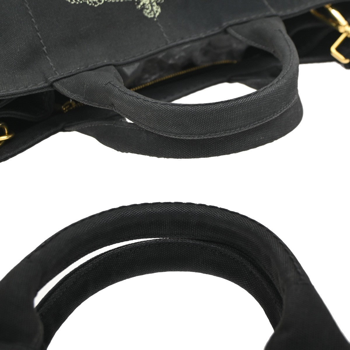 PRADA Logo Canapa 2Way Shoulder Hand Bag Canvas Leather Black GHW Italy 74KP225