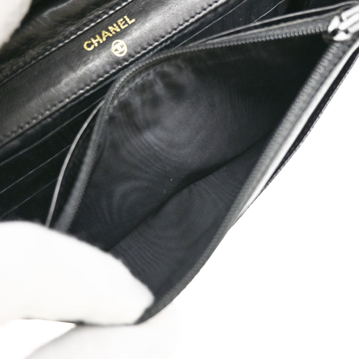 CHANEL Chain Shoulder Bag Wallet Grained Calfskin Leather Black Vintage 691RP061