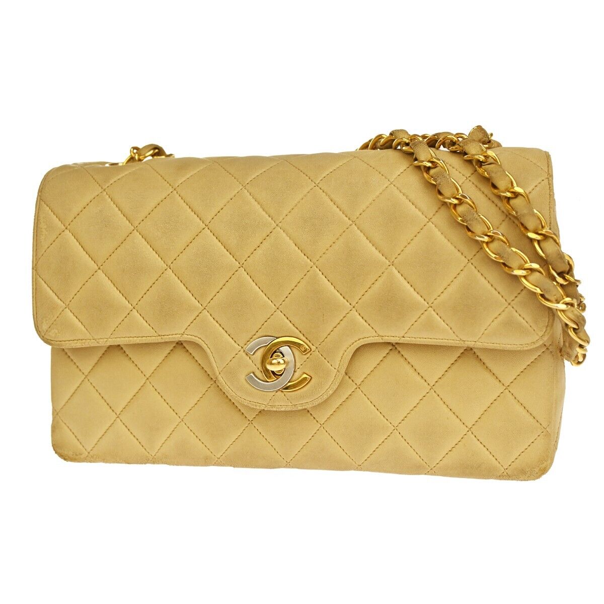 CHANEL CC Double Flap Paris Matelasse 23 Chain Shoulder Bag Leather BE 361RH385