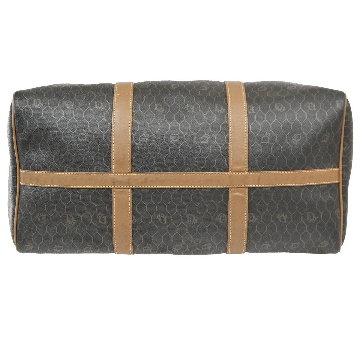 CHRISTIAN DIOR Logo Honeycomb Hand Bag PVC Leather Brown Black GHW 31PA021