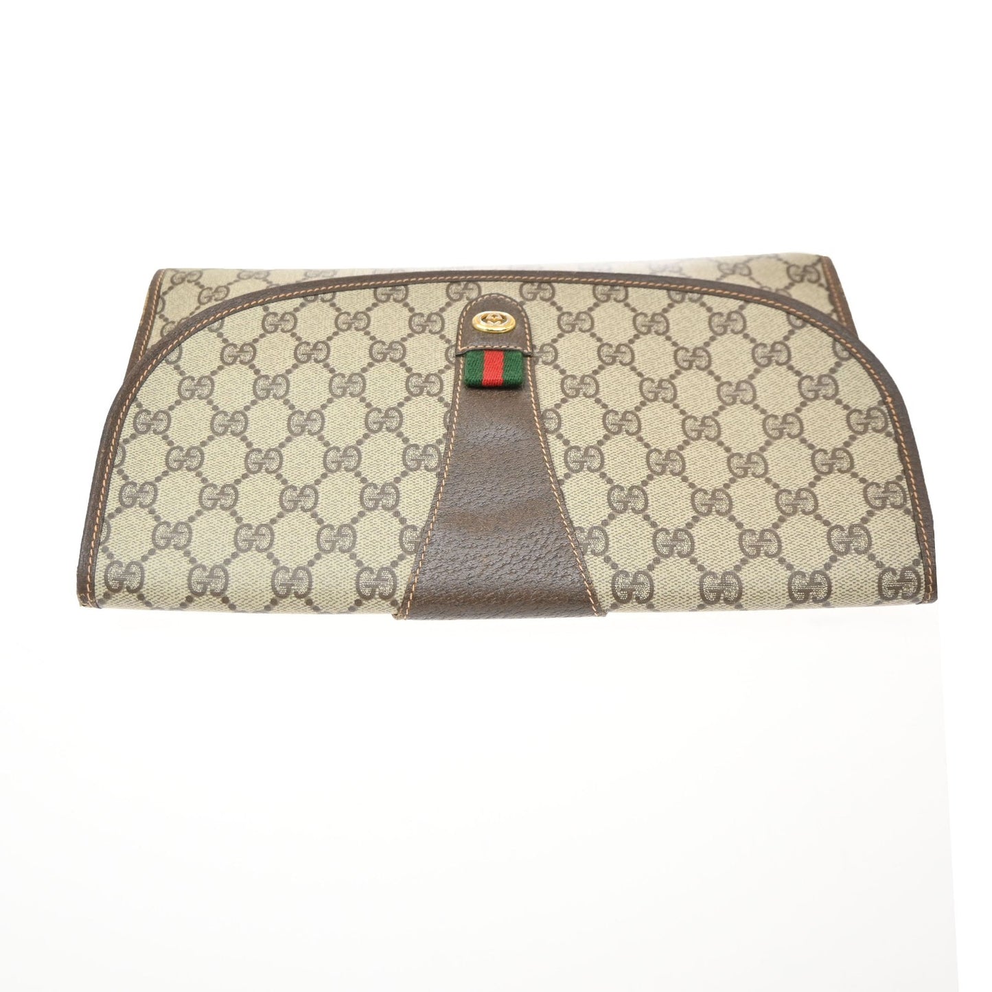 GUCCI GG Sherry Pattern Clutch Hand Bag PVC Leather Brown Italy 09KD128