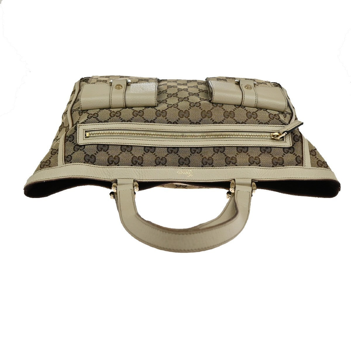 GUCCI Logo GG pattern Shoulder Tote Bag Canvas Leather Brown Beige Italy 85FB560