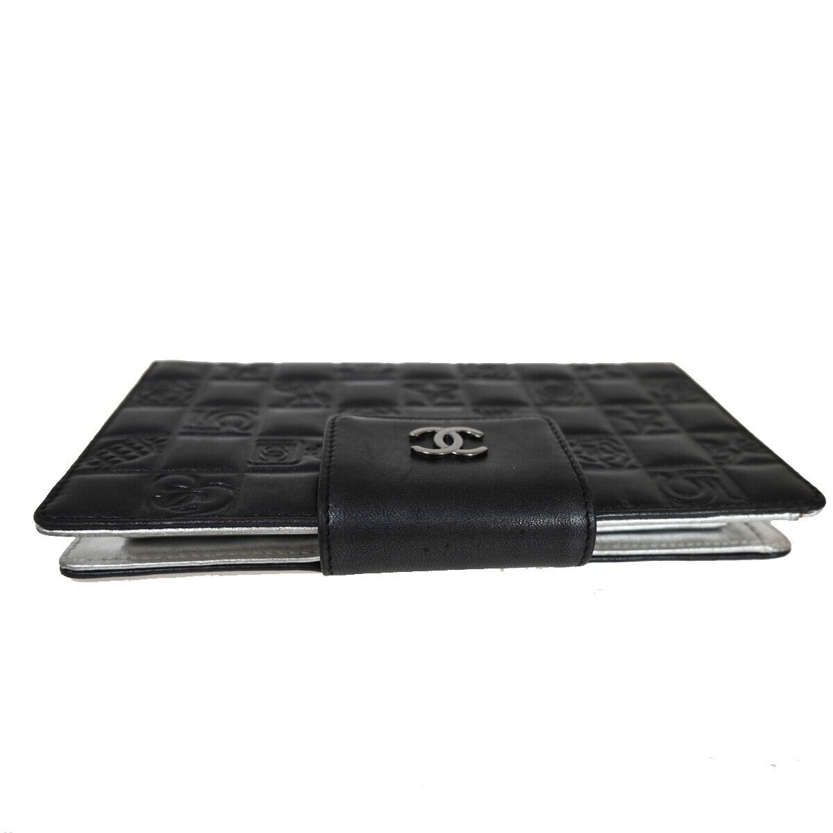 CHANEL CC Logo Icon Long Bifold Wallet Purse Leather Black SHW Italy 82RJ306