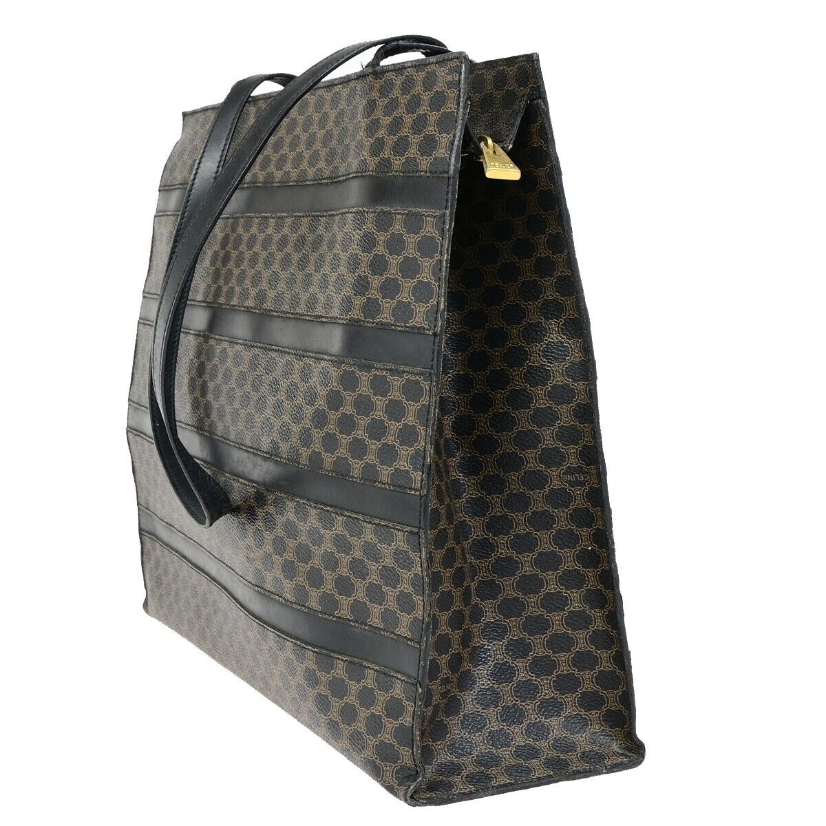 CELINE Logo Macadam Pattern Shoulder Tote Bag PVC Leather Black Italy 66EB346