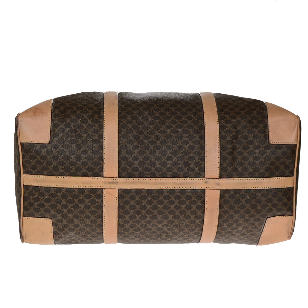 CELINE Logo Macadam Pattern Travel Hand Bag PVC Leather Brown GHW 62YG501