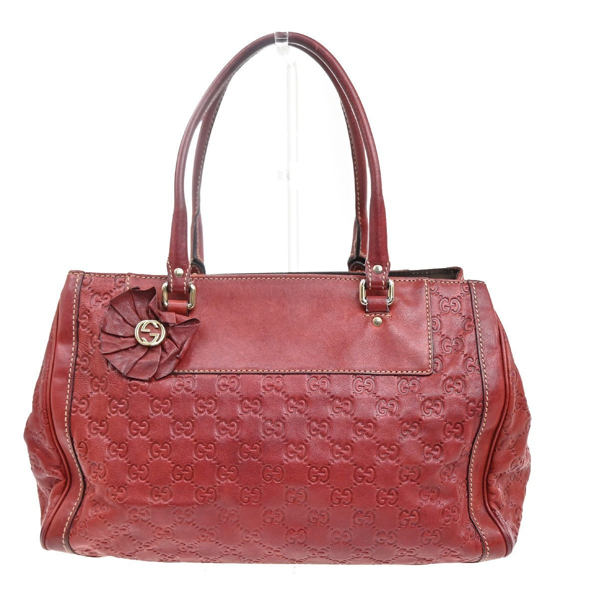 GUCCI Guccisima Hand Bag Leather Flower Motif Red GHW Italy 33MA090