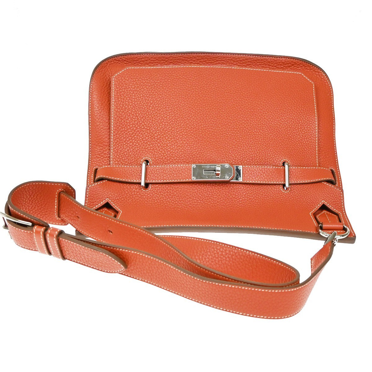 HERMES Logo Jypsiere 34 Shoulder Bag Taurillon Clemence Orange SHW 898RL463