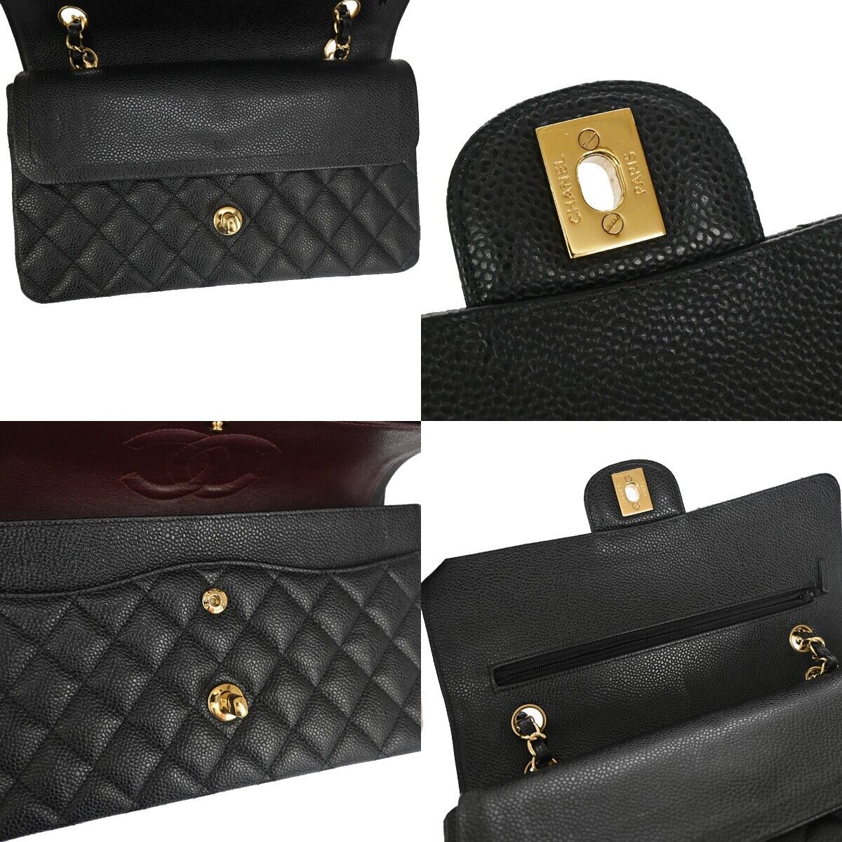 CHANEL CC Matelasse 25 Double Flap Chain Shoulder Bag Caviar Leather BK 465LC344