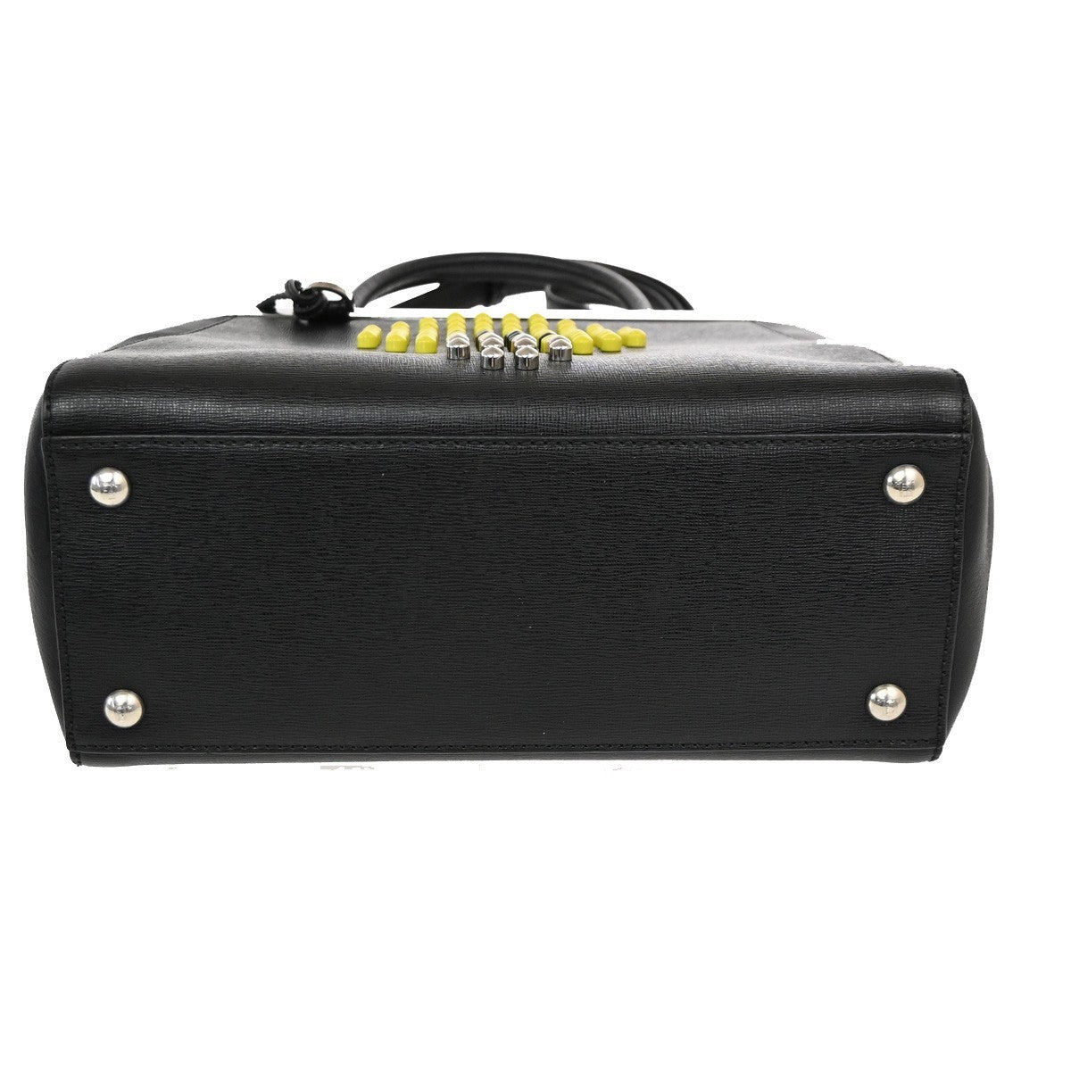 Fendi 2Jours Studded Light Bulb 2Way Shoulder Hand Bag Black Yellow SHW 12PA022
