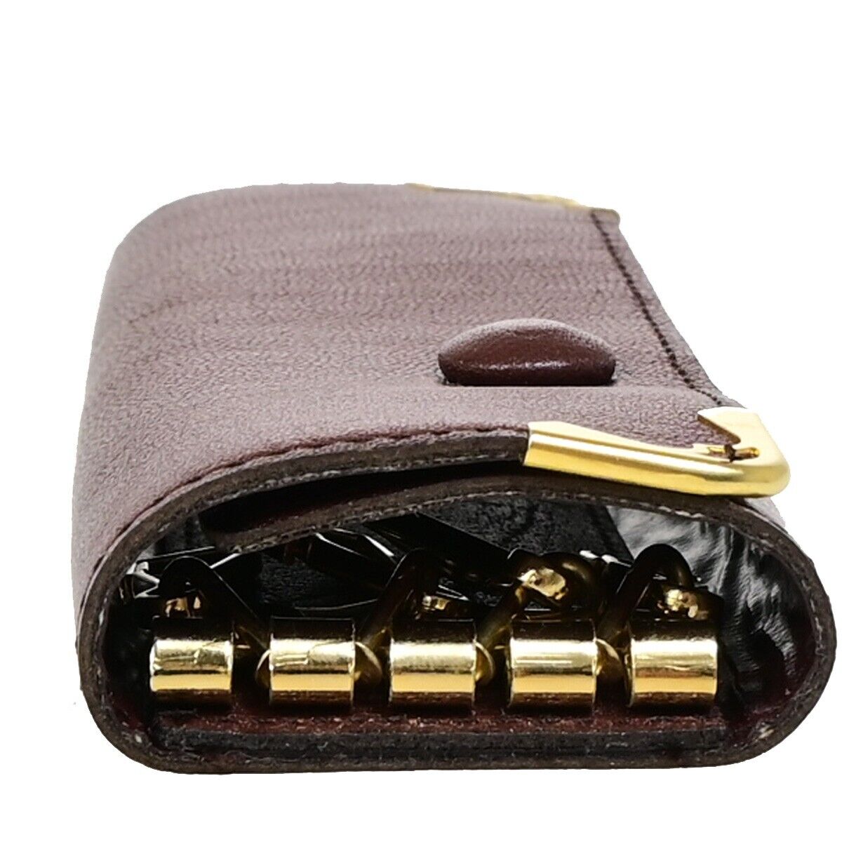 CARTIER 2C Logo 4 Hooks Bifold Key Case Leather Bordeaux Gold 08EB577