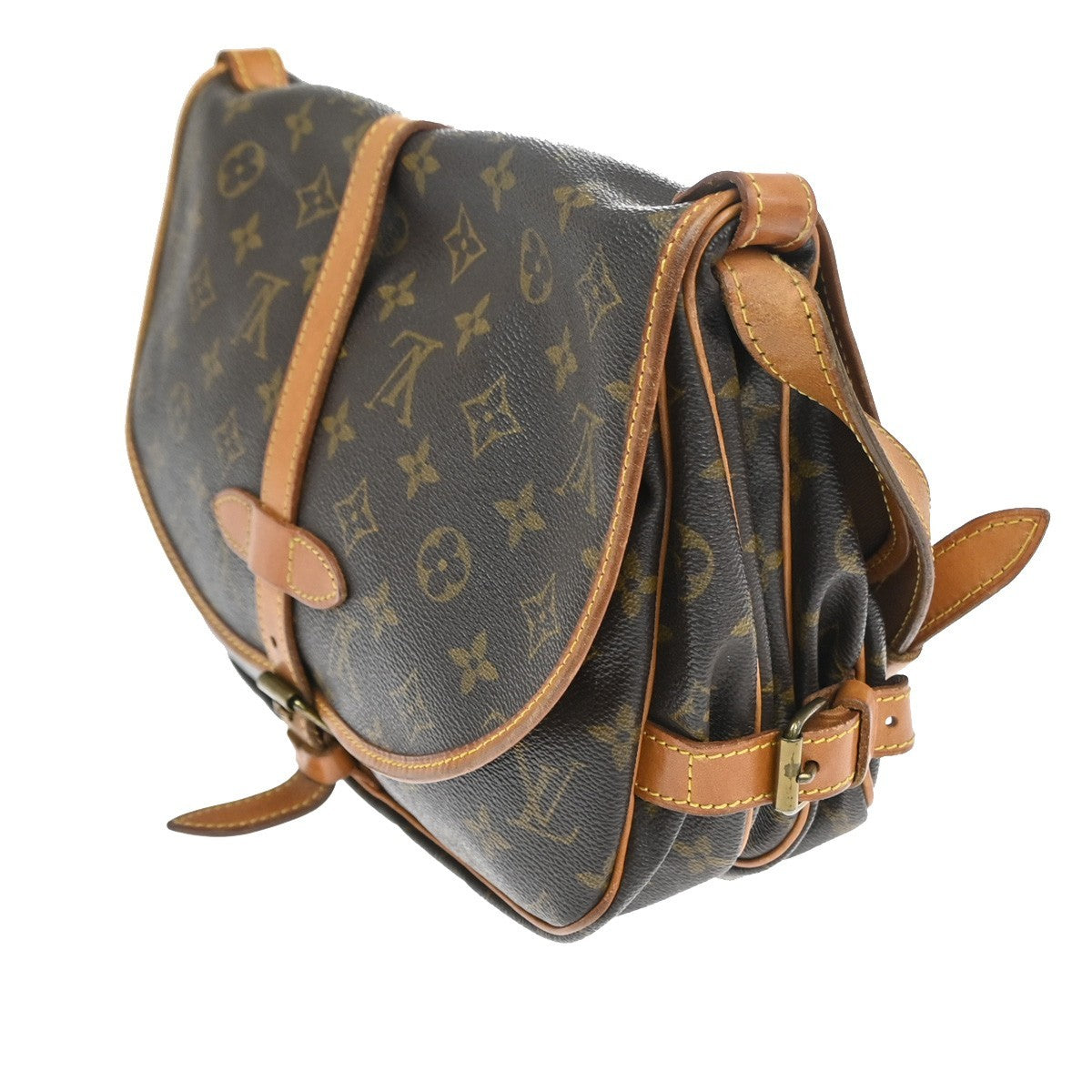 LOUIS VUITTON Logo Saumur 30 Shoulder Bag Monogram Leather Brown M42256 70CA884