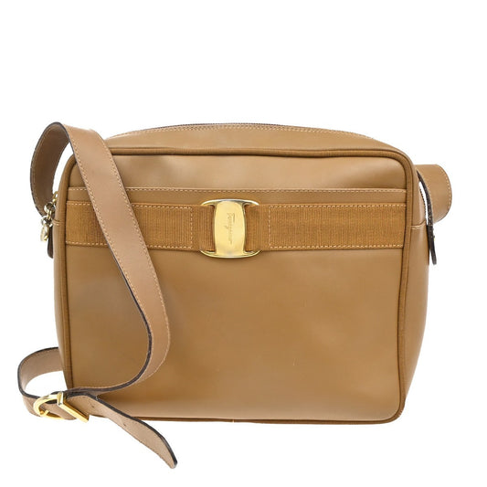 SALVATORE FERRAGAMO Logo Vara Shoulder Bag Leather Brown GHW Italy 68CA393