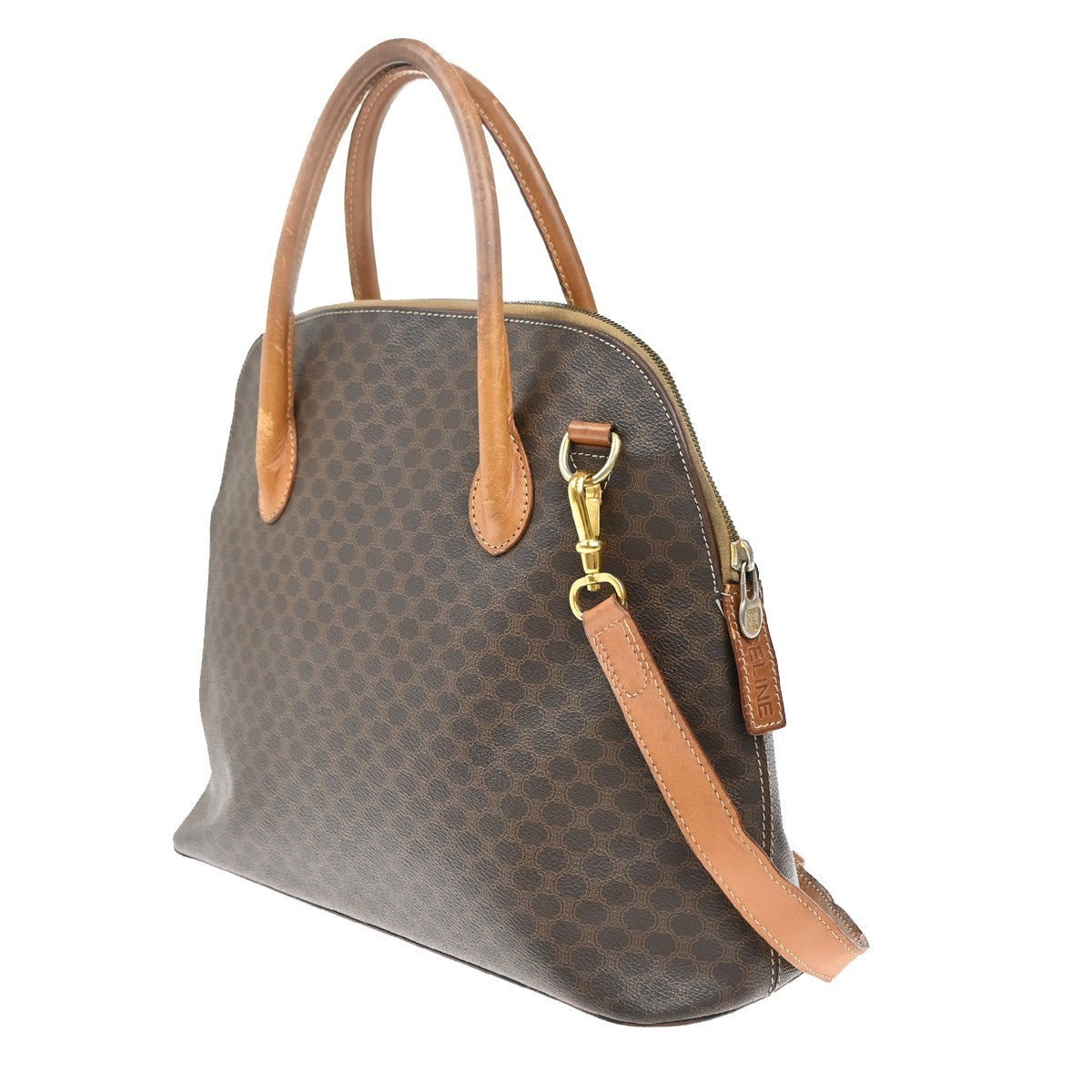 CELINE Logo Macadam 2Way Shoulder Hand Bag PVC Leather Brown GHW Italy 31KP442