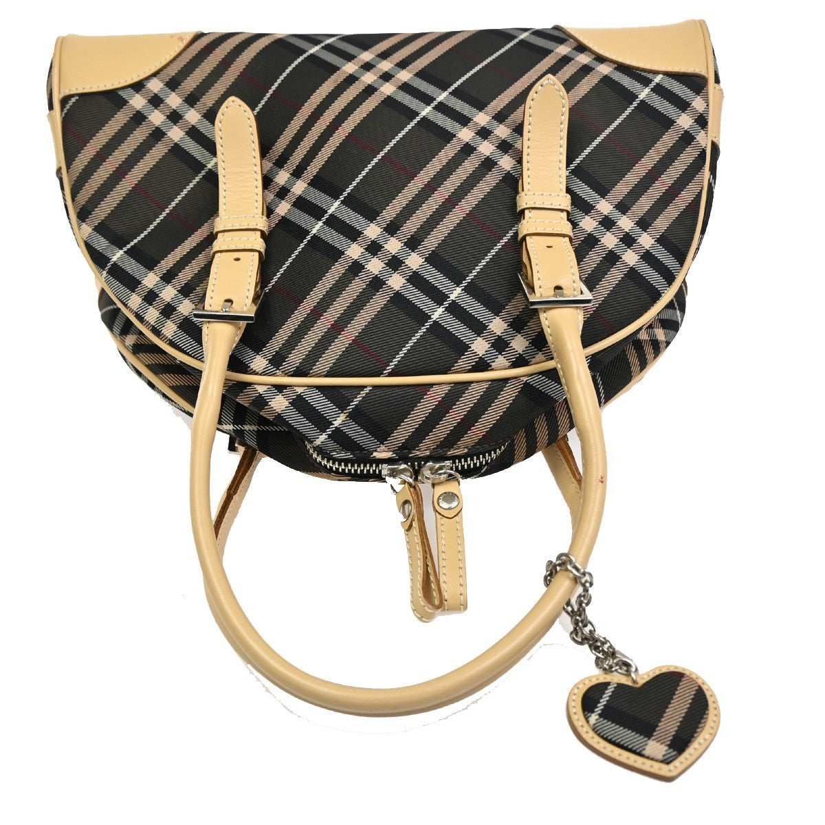 BURBERRY BLUE LABEL Nova Check Tote Bag Heart Charm Canvas Leather Brown 63KC467
