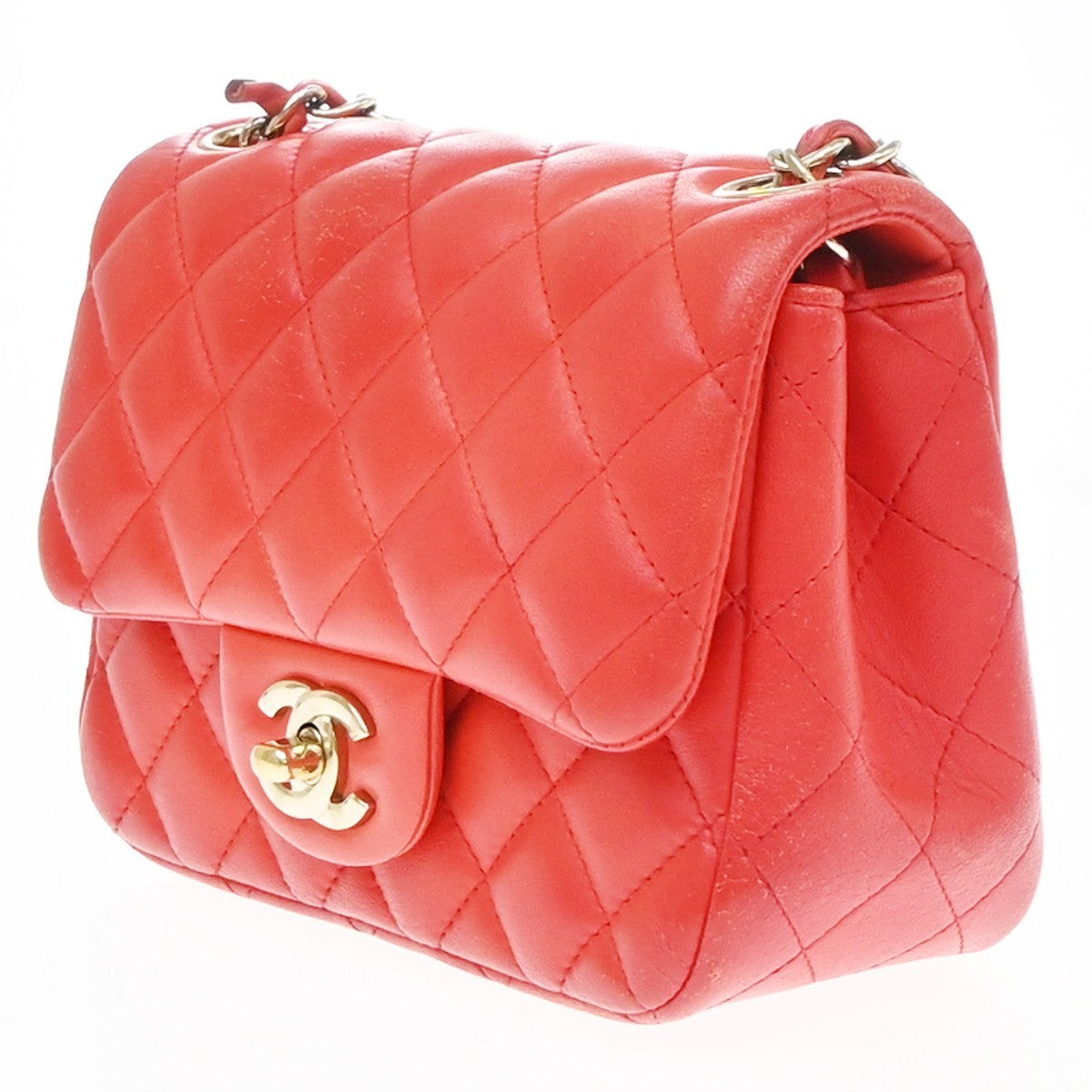 RPCHANEL CC Mini Matelasse Chain Shoulder Bag Leather Red GHW Vintage 887RP186