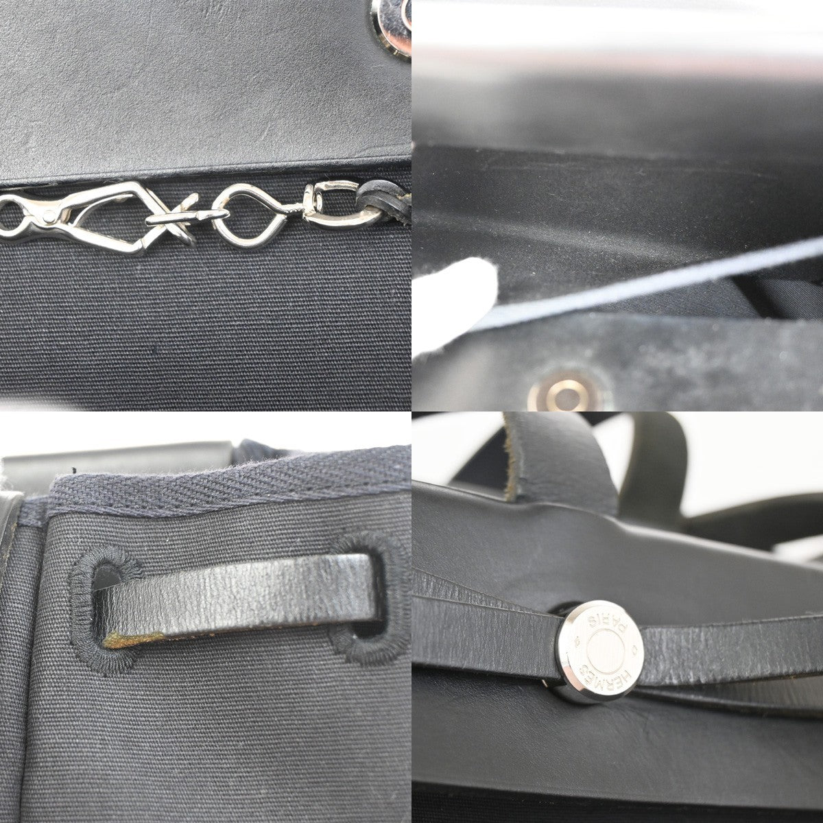 HERMES Her Bag Cabas Shoulder Hand Bag Canvas Leather Black SHW France 84RL826