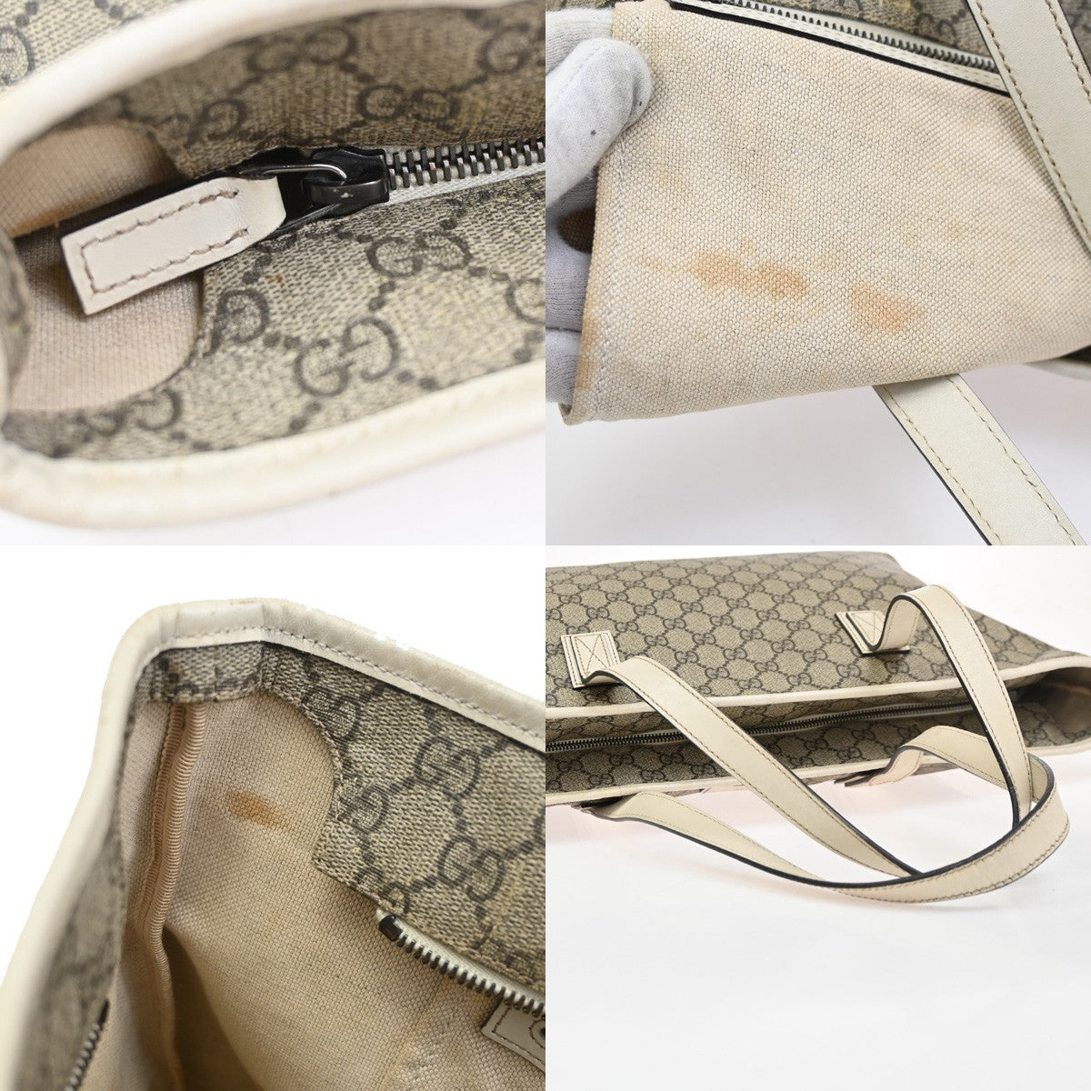 GUCCI Logo GG Pattern Shoulder Tote Bag Supreme Leather Beige Italy 61KB904